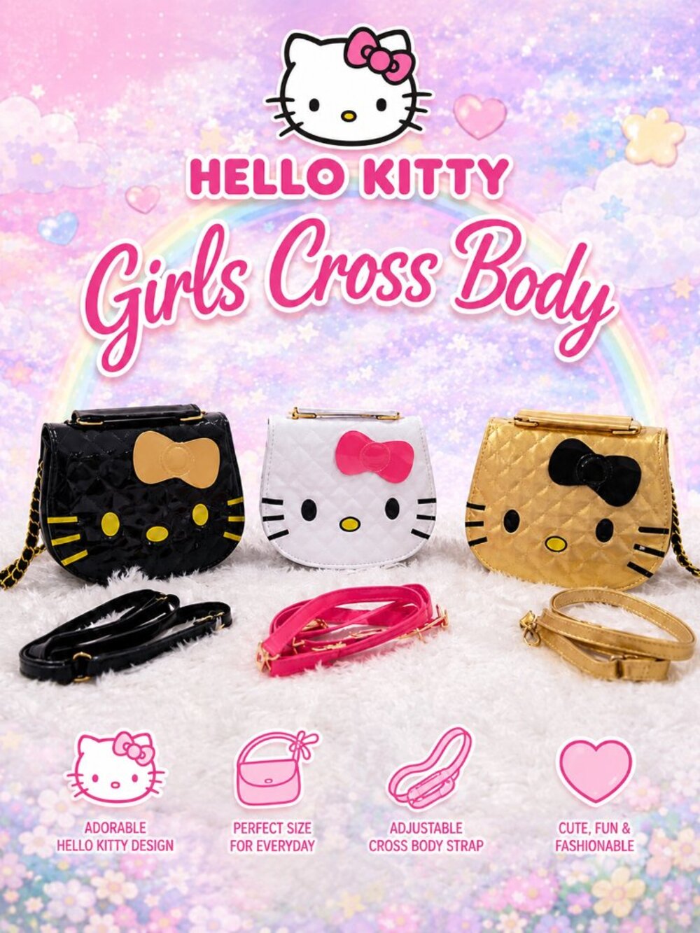 Hello Kitty Quilted Crossbody Bags 7"X6"  NEW